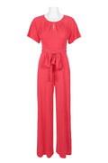 Taylor Scoop Neck Short Sleeve Keyhole Back Tie Waist Solid Jersey