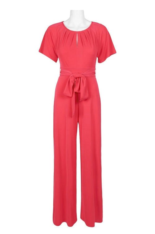 Taylor Scoop Neck Short Sleeve Keyhole Back Tie Waist Solid Jersey