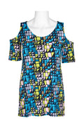 Leota Scoop Neck Cutout Shoulder Short Sleeve Multi Print Jersey Top