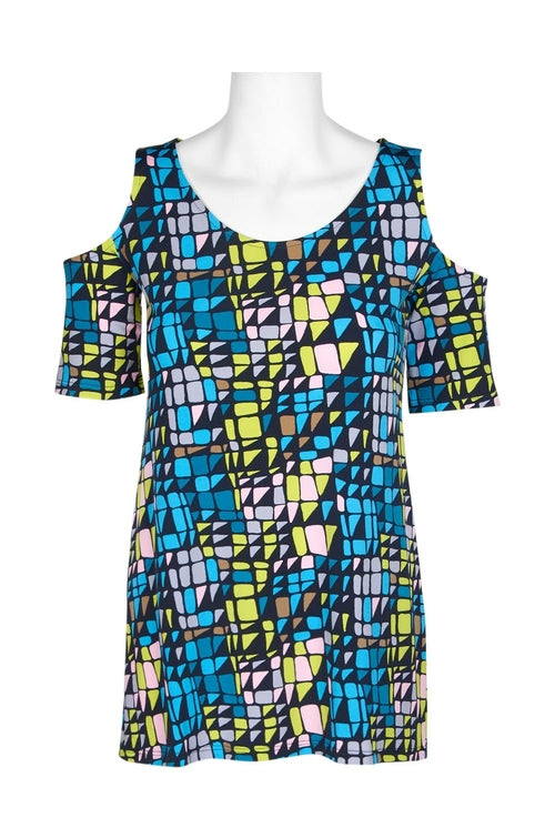 Leota Scoop Neck Cutout Shoulder Short Sleeve Multi Print Jersey Top