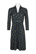 French Connection V-Neck Long Sleeve Tie Back Multi Print Jersey Dress