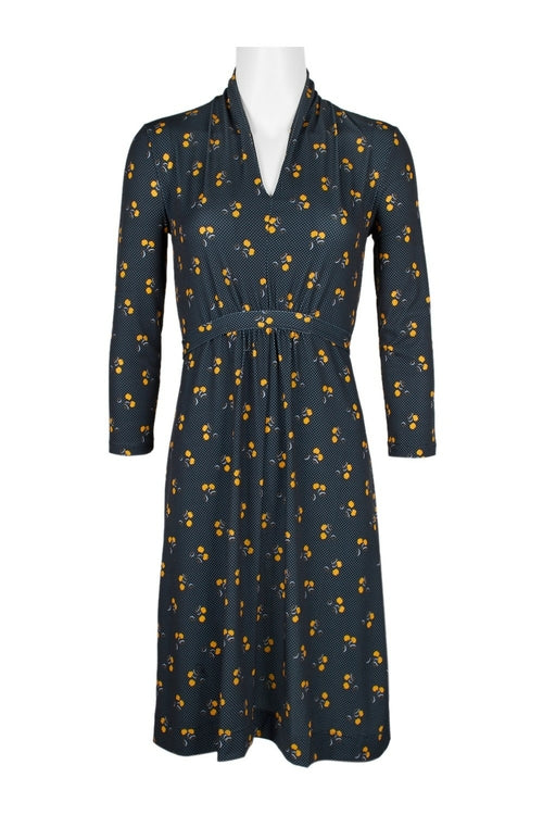 French Connection V-Neck Long Sleeve Tie Back Multi Print Jersey Dress