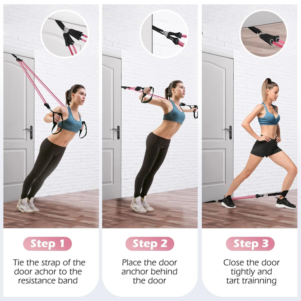Pilates Bar Kit with Resistance Bands,Pilates Bar with Stackable Bands Workout Equipment for Legs,Hip,Waist and Arm,Exercise Fitness Equipment for Women & Men Home Gym Yoga Pilates