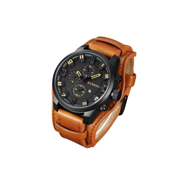 Curren Exotic Leather Strap Military Sports Men Watch-Coffee Brown