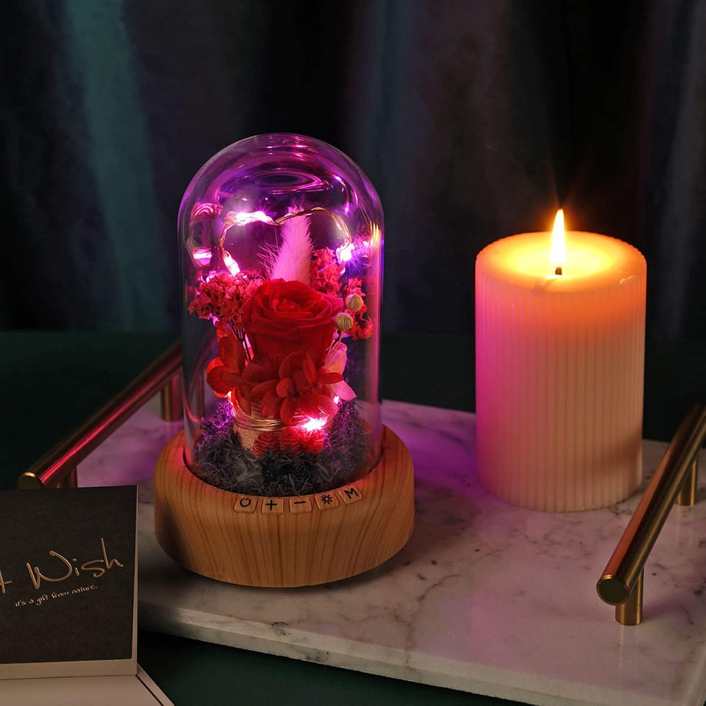 Mother'S Day Red Rose Night Light Real Eternal in Glass Dome, Preserved Rose Flower Lamp with Speaker,Forever Flowers Gift for Mom, Wife, Girlfriend on Mother'S Day
