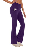 Womens Yoga Pants Flare Legging with Pockets Bootcut High Waist Lightweight Bottoms Workout Activewear Purple L