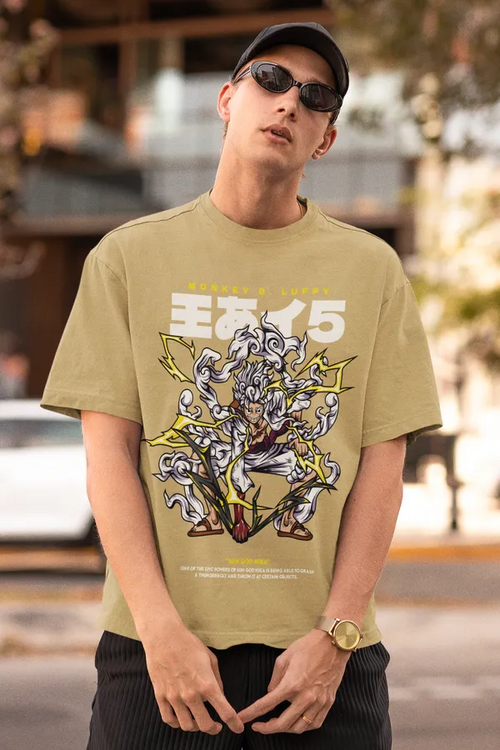 Anime Graphic Printed Round Neck Oversized Cotton T-Shirt For Men