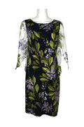 Connected Apparel Boat Neck 3/4 Chiffon Sleeve Floral Print Jersey
