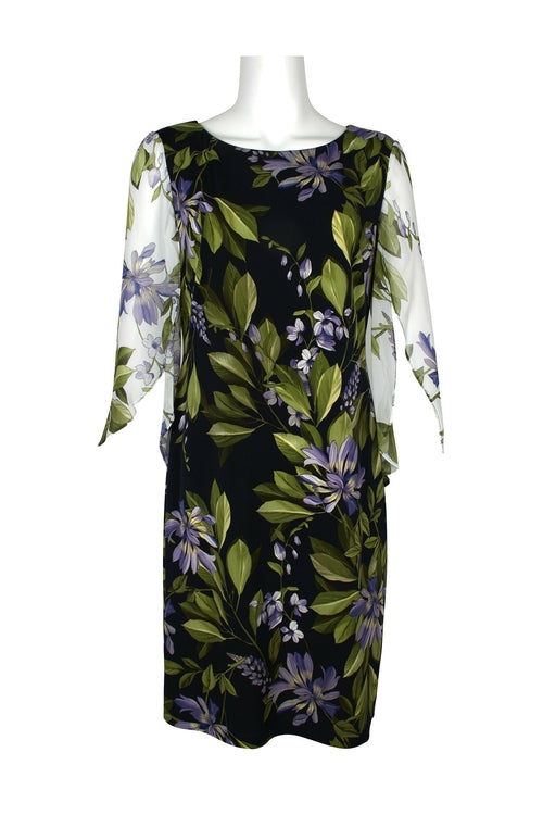 Connected Apparel Boat Neck 3/4 Chiffon Sleeve Floral Print Jersey